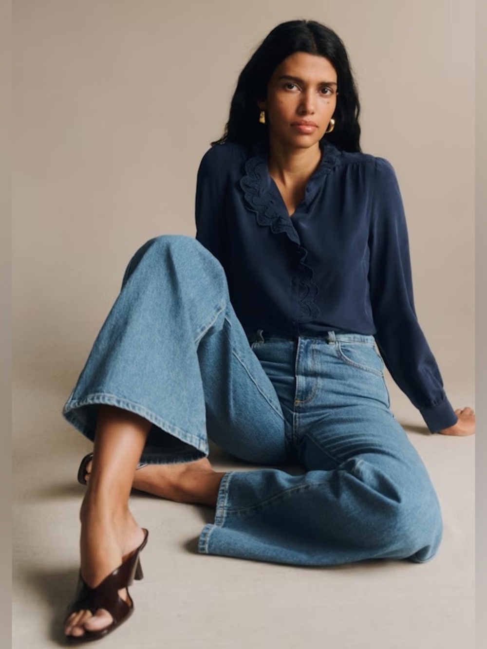 Sezane Navy Chlo shirt silk size 34